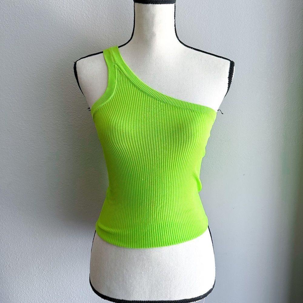 Zara ribbed green one shoulder top - Picture 1 of 4